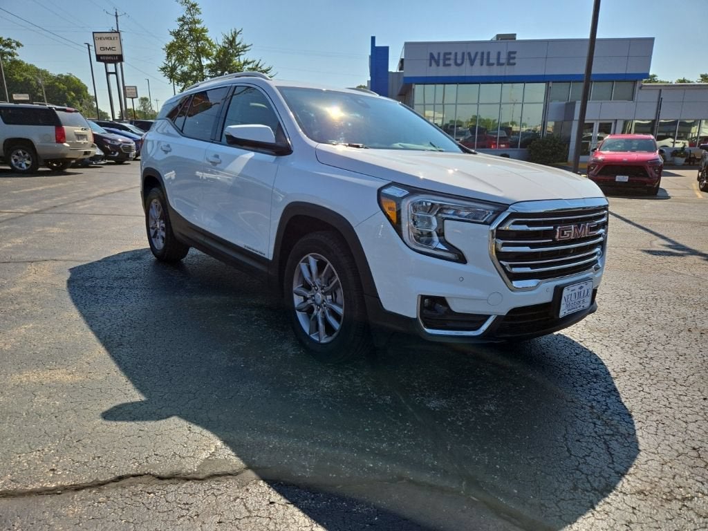 2023 GMC Terrain SLT in Summit White — front three-quarter view